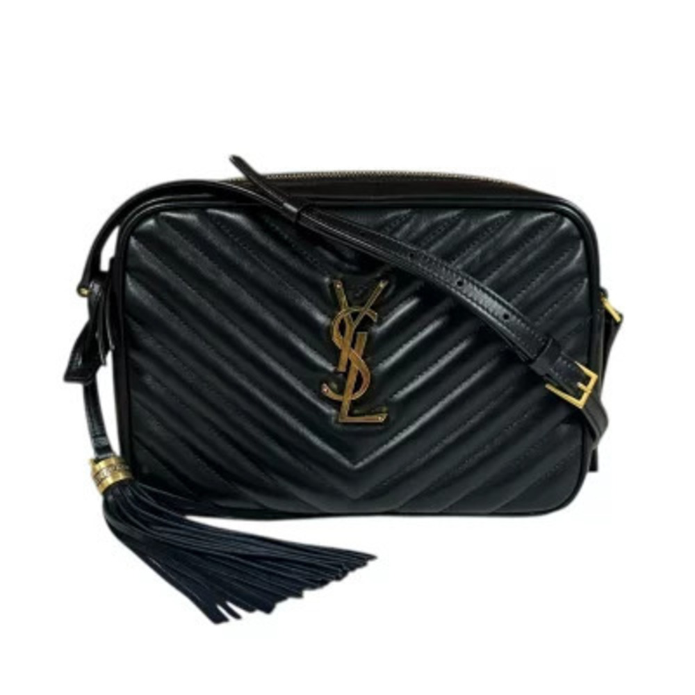 Saint Laurent Lou Camera Bag Shoulder Leather Black Tassel